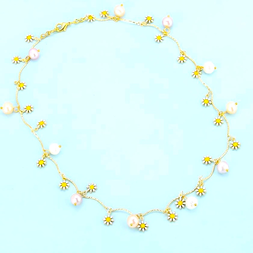 Stunning Nordstrom 14kt Dip Genuine Pearl Daisy Charm Necklace
